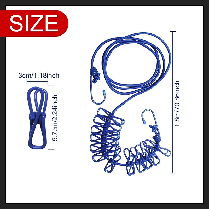 Bungee clothesline with 12 clips (Set of 2)