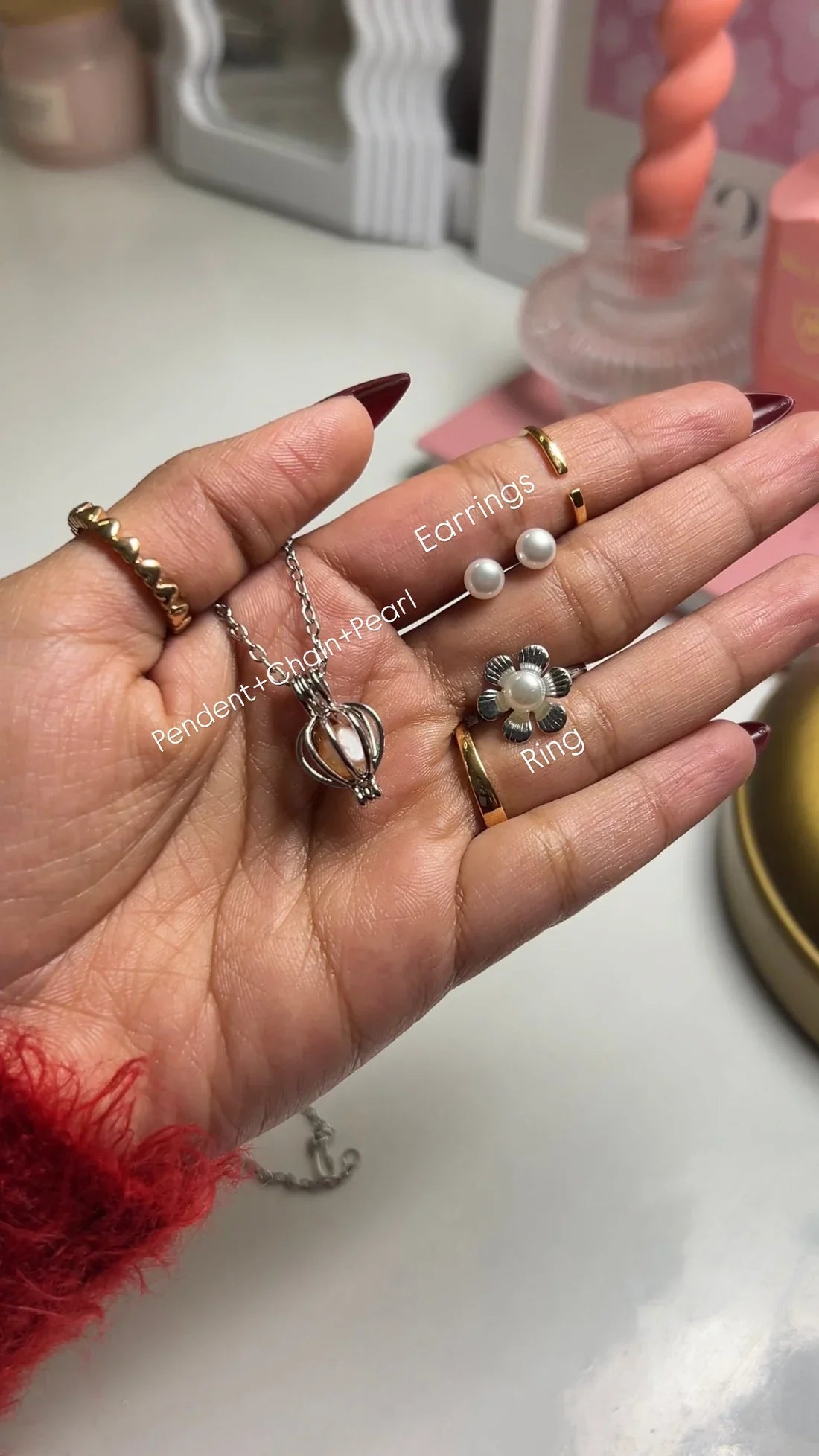 Oyster Pearl Necklace Set (Necklace + Earrings + Ring)