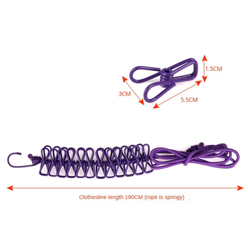 Bungee clothesline with 12 clips (Set of 2)