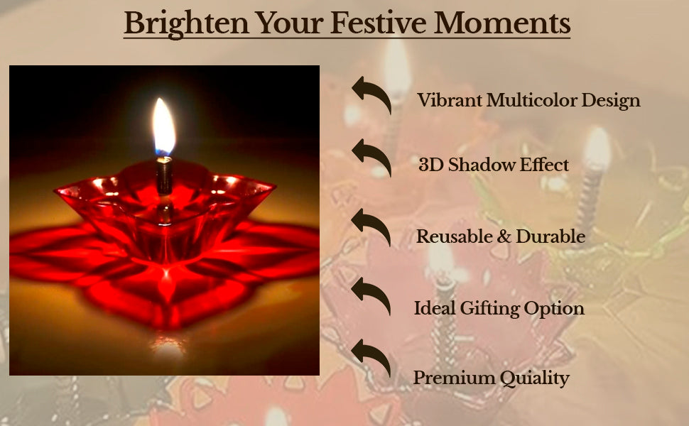 Multicolor Reusable 3D reflection Oil Diya