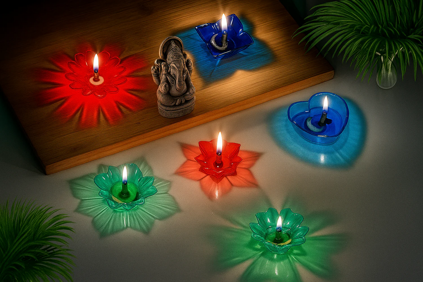 Multicolor Reusable 3D reflection Oil Diya